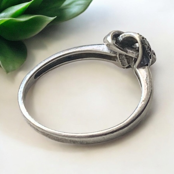 Vintage Diamond Sterling Silver Love Knot Ring Woman’s Jewelry Promise Ring - Picture 4 of 7